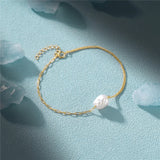 925 Silver Irregular Pearl Women's Bracelet Paper Clip Double Combo Bracelets
