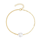 925 Silver Irregular Pearl Women's Bracelet Paper Clip Double Combo Bracelets