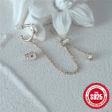 925 Silver Rhinestone Zircon Stud Earring Women Cuff Chain Tassel