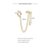 925 Silver Rhinestone Zircon Stud Earring Women Cuff Chain Tassel