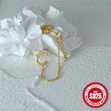 925 Silver Rhinestone Zircon Stud Earring Women Cuff Chain Tassel