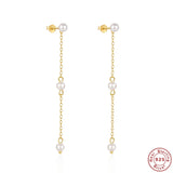 925 Silver Tassel Pearl Drop Earrings Gift Bijoux Jewelry