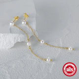 925 Silver Tassel Pearl Drop Earrings Gift Bijoux Jewelry