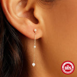 925 Silver Tassel Pearl Drop Earrings Gift Bijoux Jewelry