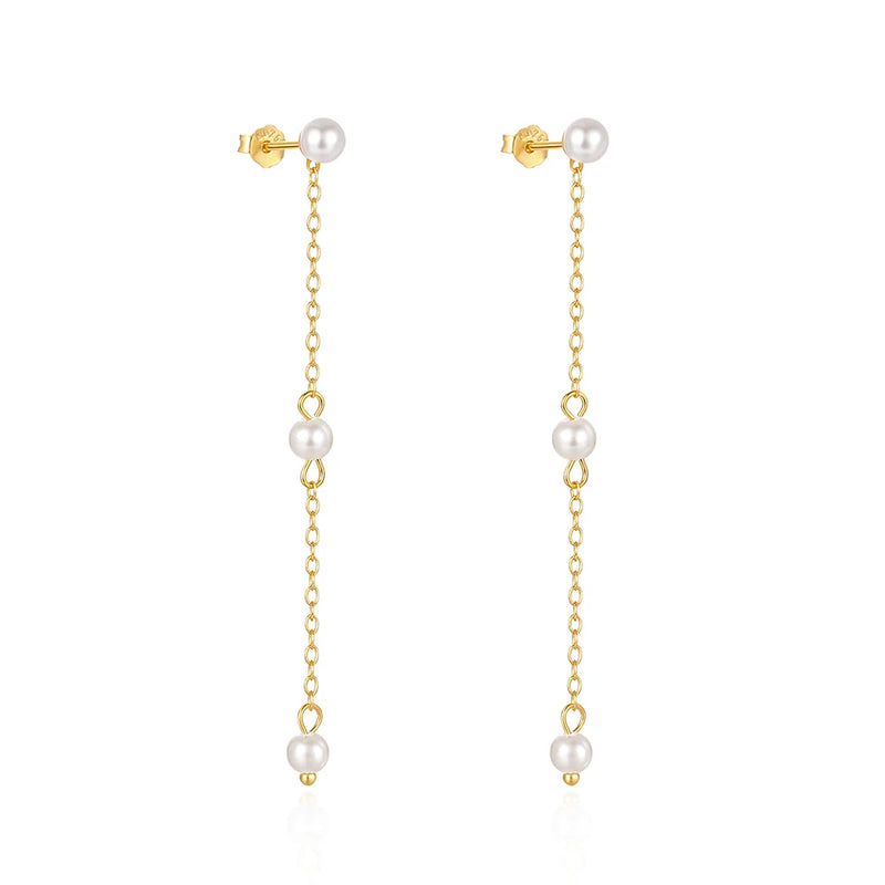925 Silver Tassel Pearl Drop Earrings Gift Bijoux Jewelry