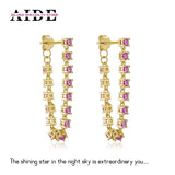 925 Silver Multicolor Zircon Tassel Stud Earrings for Women