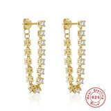 925 Silver Multicolor Zircon Tassel Stud Earrings for Women