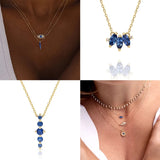 925 Silver Marquise Sapphire Charm Pendant Necklace Women Clavicle Chains