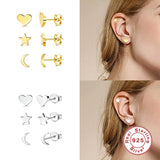 925 Silver Mini Star Triangle Stud Earrings Woman Earring Diamond Jewelry