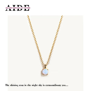 925 Silver Opal Round Pendant Choker Necklace for Women Girls