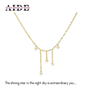 925 Silver Necklace Tassel Chain Stars Pendant Clavicle Necklaces Women