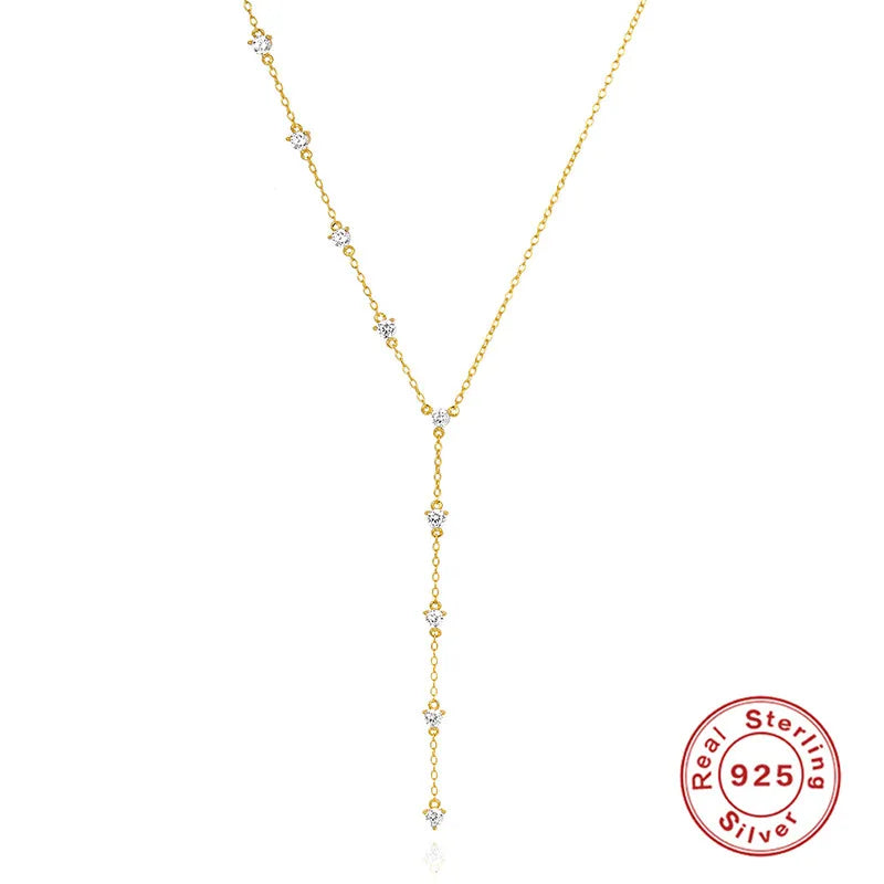 Sterling Silver Y-shaped Diamond Necklace for Women