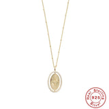 925 Silver Necklace Oval Compass Print 18k Plated Men Women Punk Gift
