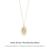 925 Silver Necklace Oval Compass Print 18k Plated Men Women Punk Gift