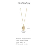 925 Silver Necklace Oval Compass Print 18k Plated Men Women Punk Gift