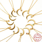 925 Silver Zircon Moon Tassel Pendant Necklace 12Colors