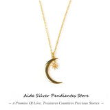 925 Silver Zircon Moon Tassel Pendant Necklace 12Colors
