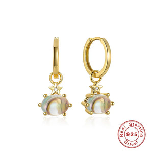 925 Silver Oval Natural Stone Pendant Earrings - 6 Styles