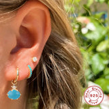 925 Silver Oval Natural Stone Pendant Earrings - 6 Styles