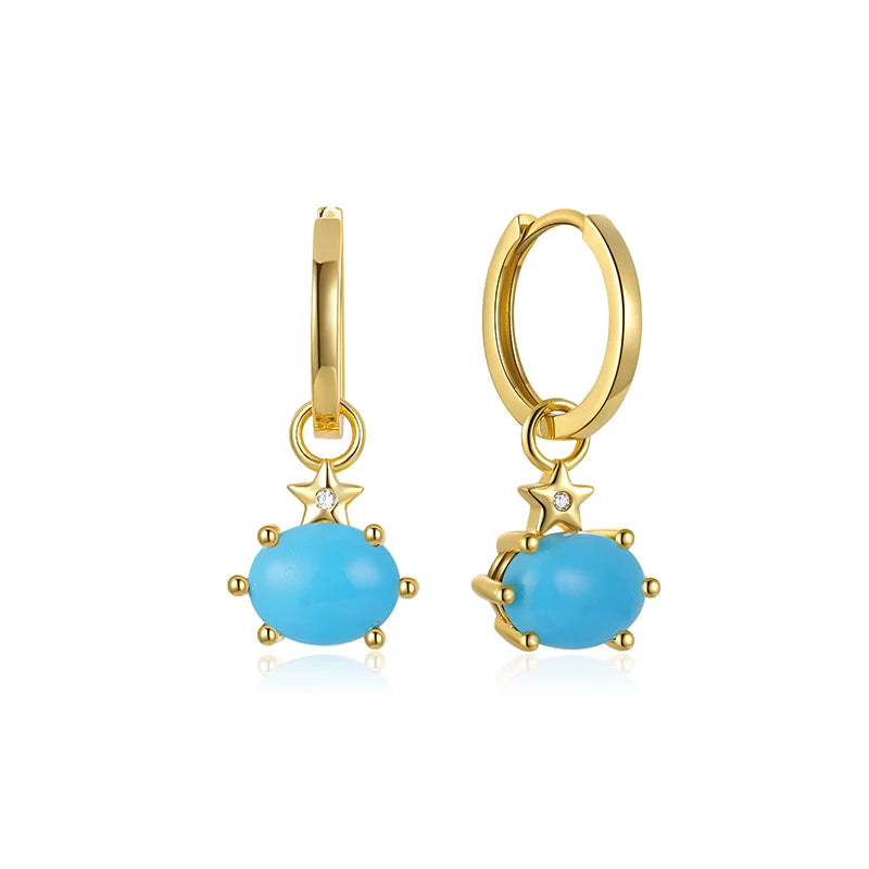 925 Silver Oval Natural Stone Pendant Earrings - 6 Styles