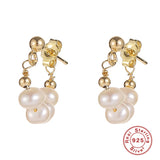 925 Silver Pearl Stud Earrings for Women Plated Brincos Aretes