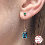 925 Silver Long Chain Earring Yellow Zircon Studs