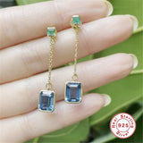 925 Silver Long Chain Earring Yellow Zircon Studs
