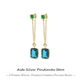 925 Silver Long Chain Earring Yellow Zircon Studs