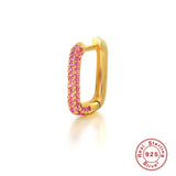925 Silver Pink Zircon Hoops Earrings Enamel Piercing Earings Gift