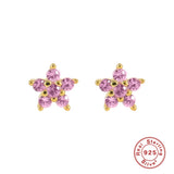 925 Silver Pink Zircon Hoops Earrings Enamel Piercing Earings Gift