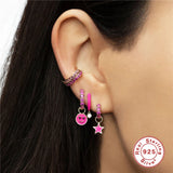 925 Silver Pink Zircon Hoops Earrings Enamel Piercing Earings Gift