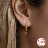 925 Sterling Silver Punk Gothic Earrings Pearl Colored Zircon Pendant