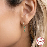 925 Sterling Silver Punk Gothic Earrings Pearl Colored Zircon Pendant