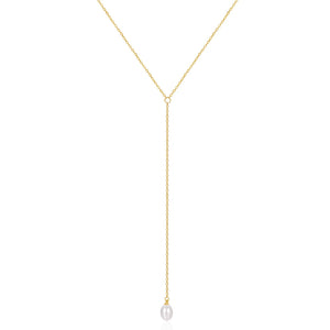 925 Silver Long Chain Necklace with Round Pearl Charm