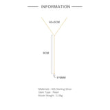 925 Silver Long Chain Necklace with Round Pearl Charm