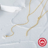 925 Silver Long Chain Necklace with Round Pearl Charm
