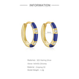925 Silver Zircon Enamel Hoop Earrings Girl Jewelry Brincos