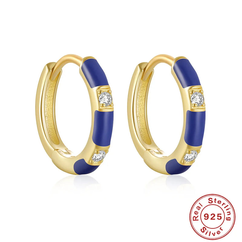 925 Silver Zircon Enamel Hoop Earrings Girl Jewelry Brincos
