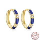 925 Silver Zircon Enamel Hoop Earrings Girl Jewelry Brincos