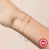 925 Sterling Silver Green Zircon Chain Bracelet Women 18K Plated Jewelry