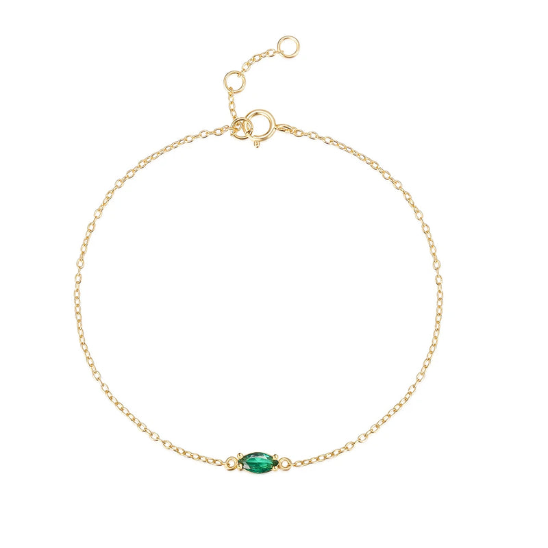 925 Sterling Silver Green Zircon Chain Bracelet Women 18K Plated Jewelry