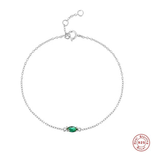 925 Sterling Silver Green Zircon Chain Bracelet Women 18K Plated Jewelry