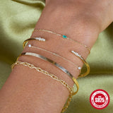 925 Sterling Silver Green Zircon Chain Bracelet Women 18K Plated Jewelry
