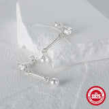 925 Silver Sparkling Zircon Earrings Pearls Bridal Wedding Drop Earrings