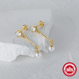 925 Silver Sparkling Zircon Earrings Pearls Bridal Wedding Drop Earrings