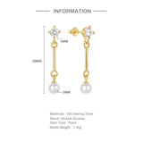 925 Silver Sparkling Zircon Earrings Pearls Bridal Wedding Drop Earrings