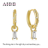 925 Silver Square Zircon Drop Earrings For Women Girls, Fine Jewelry Brincos
