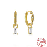 925 Silver Square Zircon Drop Earrings For Women Girls, Fine Jewelry Brincos