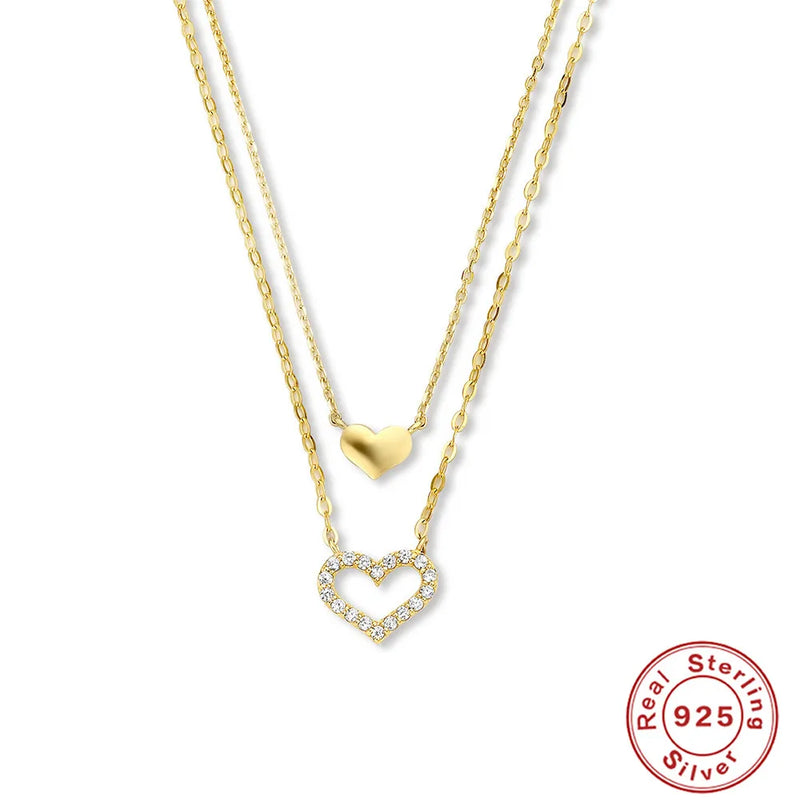 925 Silver Heart Pendant Necklace for Women Clavicle Chains Jewelry
