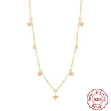 925 Silver Stack Clavicle Necklace Octagonal Star CZ Pearl Necklace